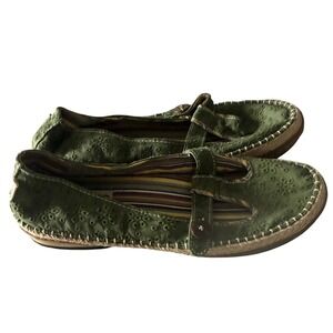 Simple Green Toe Olive Canvas Eyelet Mary Jane Espadrille Flats Boho Womens 11